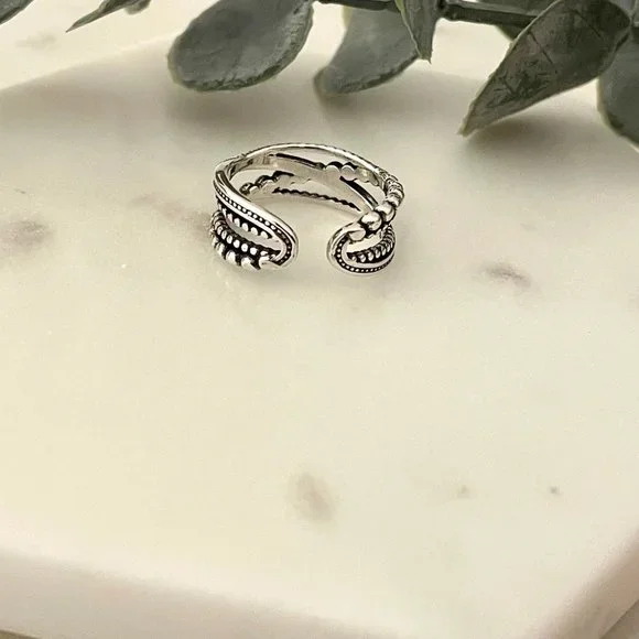 925 Sterling Silver Minimalist Twist Bead Ring Stackable Dainty Ring - Picture 5 of 5